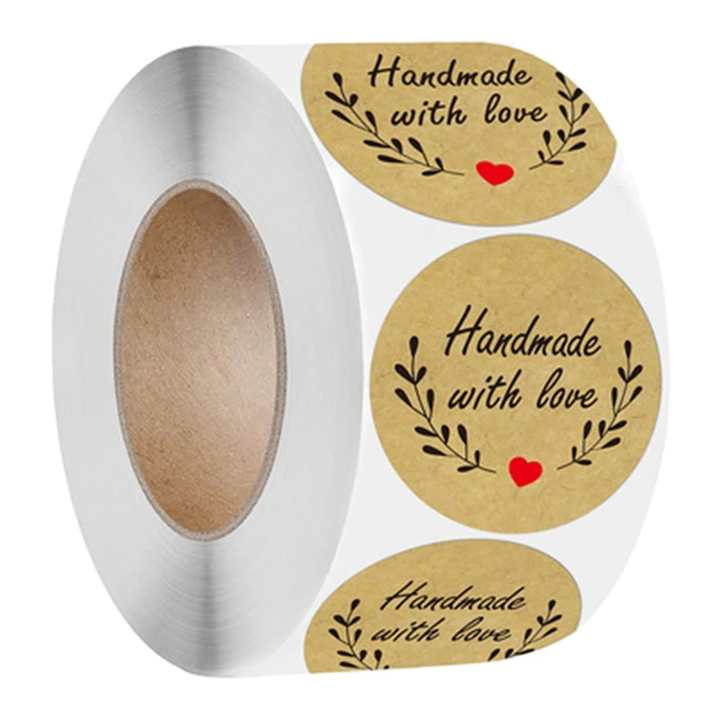 

1 Roll "Handmade with love" Letters Label Stickers Craft Per Roll Stationery Adhesive Sealing Baking Paper Stickers