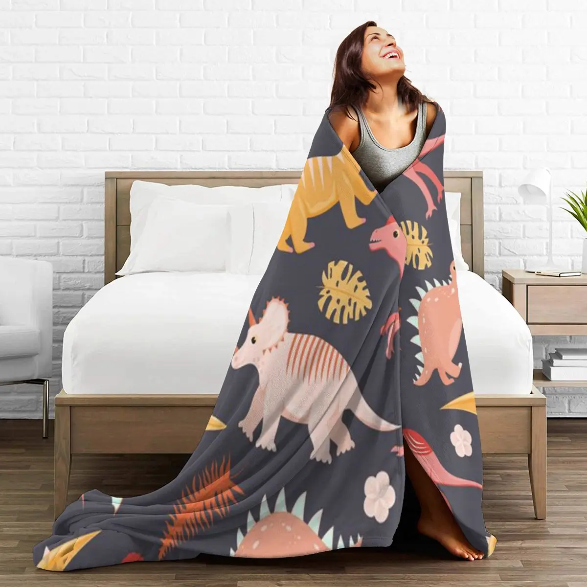 

Cartoon dinosaur Cartoon Sherpa Blanket Warm Super Soft Flannel Office Nap Bedspread Sofa Bedding Plush Quilt Plaids 295766832