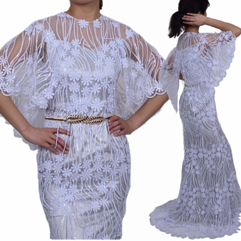 Кружевная зеленая африканская кружевная ткань SJD с плавающими цветами и