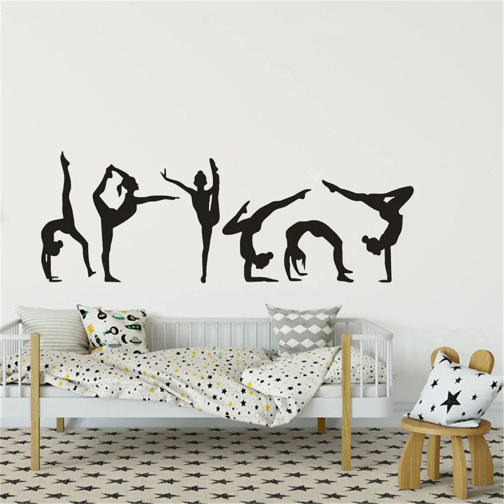Гимнастика девушки наклейка на стену шесть танцев ДЕВУШКИ Силуэт винил