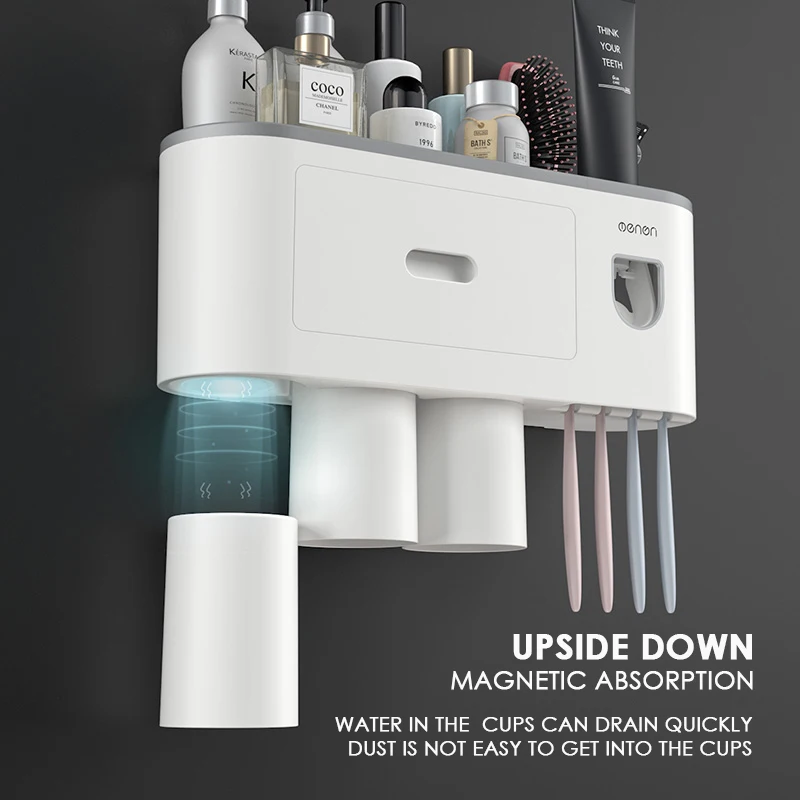 toothbrush holder wall automatic toothpaste squeezer dispenser magnetic adsorption inverted cup storage rack bathroom accessorie free global shipping