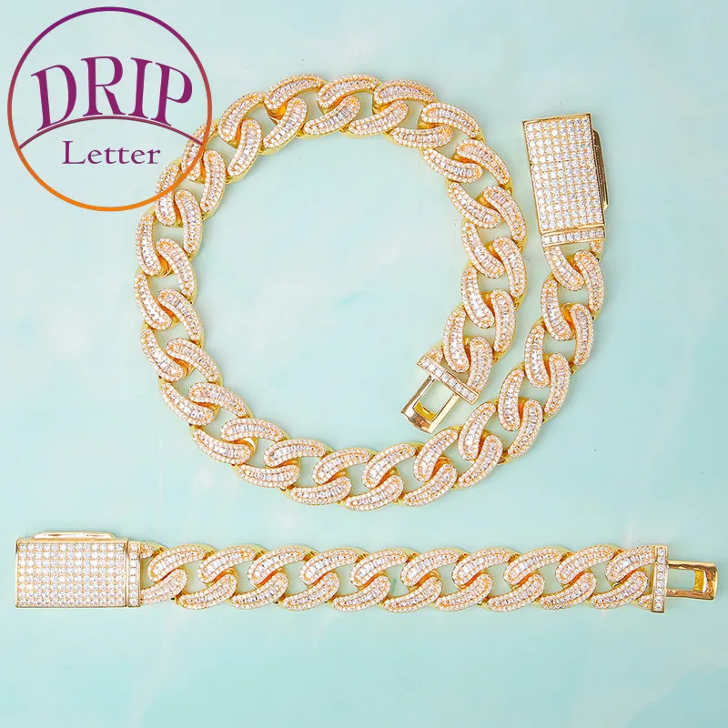 

18mm Cuban Bracelet Jewelry Sets Gold Color Necklace Men Hip Hop Jewelry