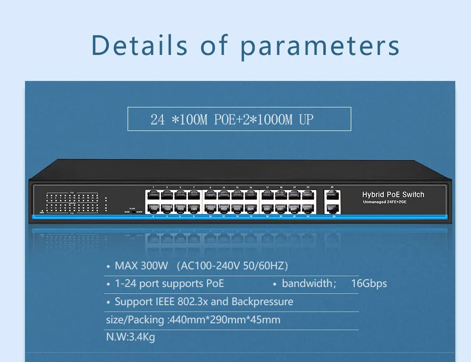 24 Порты и разъёмы 10/100 Мбит/с PoE Коммутатор Ethernet sup Порты и разъёмы IEEE802.3af/at с 2 Порты и разъёмы 1000 м для программирования в производственных условиях комбинированный коммутатор питания через Ethernet poe 48V RJ45