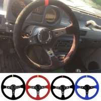 free shipping universal 350mm 14 inch suedepvc auto racing steering wheels deep corn drifting sport steering wheel with logo
