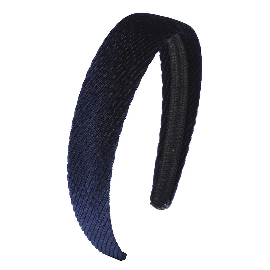 Navy Velvet Striped Простые бархатные повязки на волосы, однотонные модные повязки с маленькими полями, элегантные аксессуары для волос для женщин, головные уборы - Цвет: Navy Velvet Striped