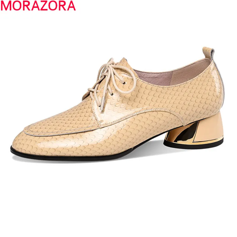 

MORAZORA Big Size 34-41 New Women Pumps Genuine Leather Ladies Shoes Fashion Lace Up Spring Casual Single Shoes Black