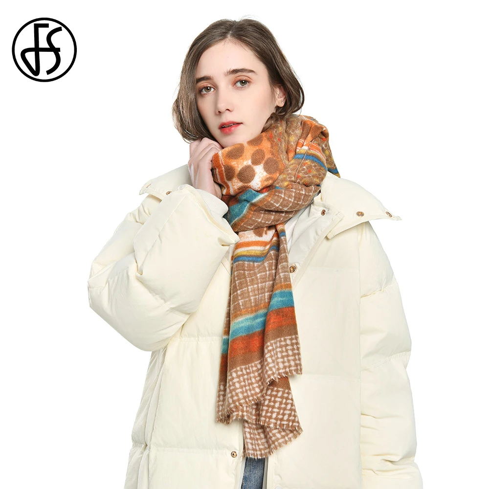 

FS 2021 зимний Повседневный кашемировый шарф для женщин, цвета хаки, зеленый, в клетку, в горошек, дикая модная шаль из пашмины, Длинные Теплые ш...