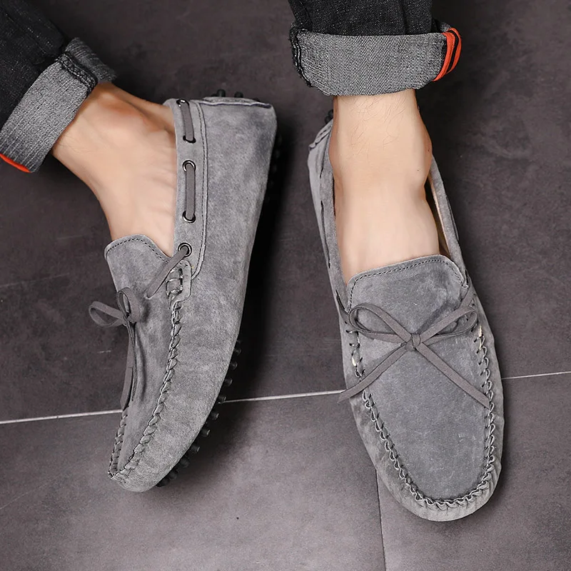 

ALCUBIEREE Brand Autumn Suede Leather Loafers Fashion Driving Shoes Mens Bowtie Casual Moccasin Boat Shoes Male Flat Moccasins