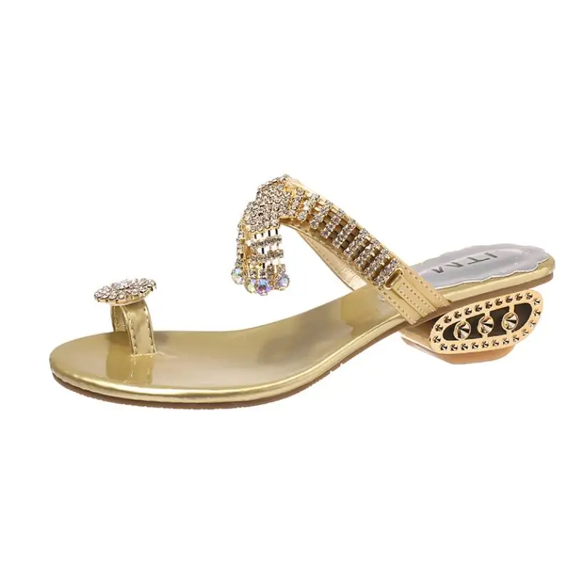 Женские шлепанцы на танкетке Koovan летние большие размеры 41 2021 стразы золотые