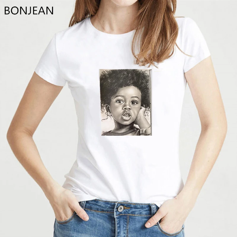Модная футболка woomen Melanin poppin рубашка черная женская с рисунком скетчей кавайная