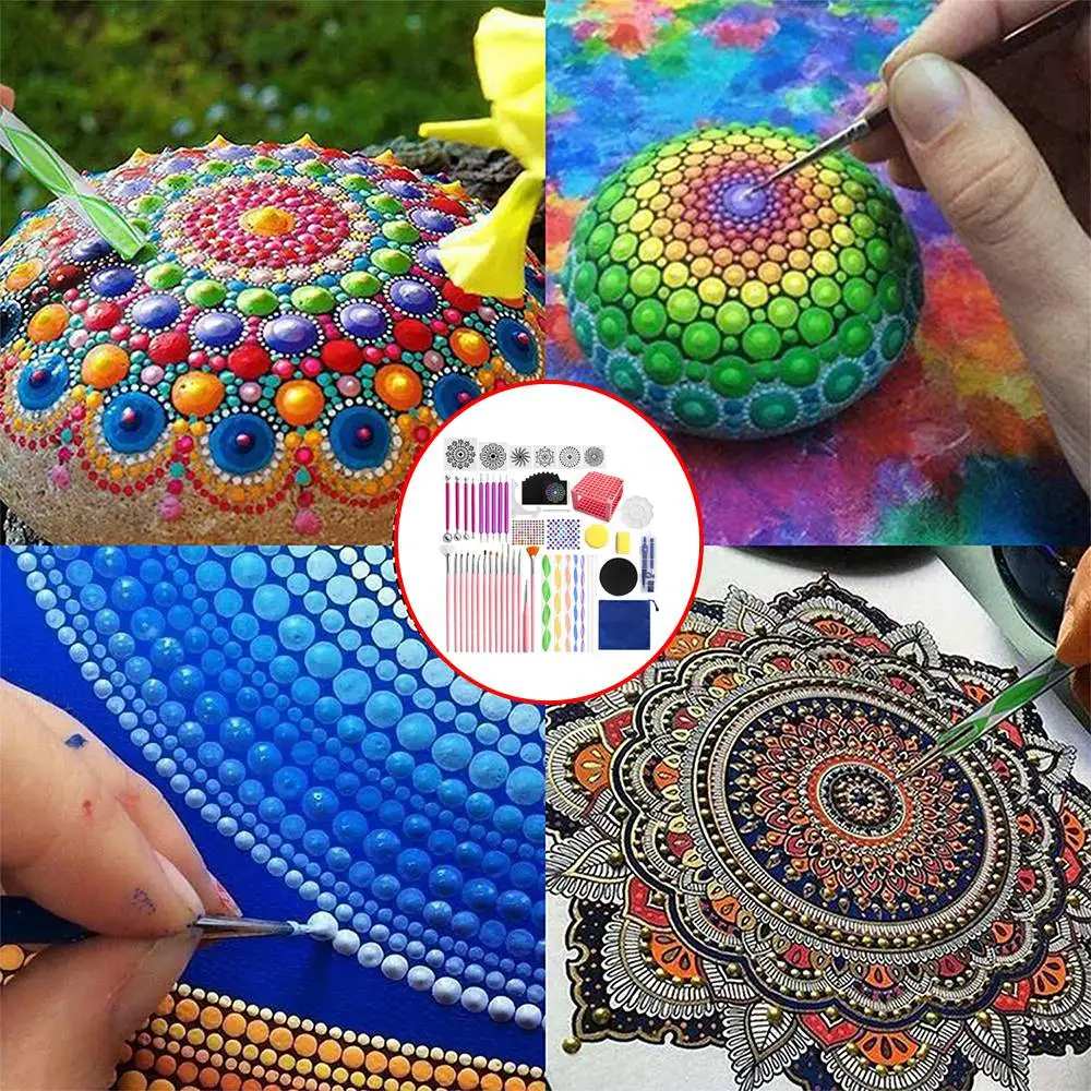 

62 PCS Mandala Dotting Tools, Mandala Painting Tool Set with Paint Brush and Tray, for Painting Rocks, Crafts
