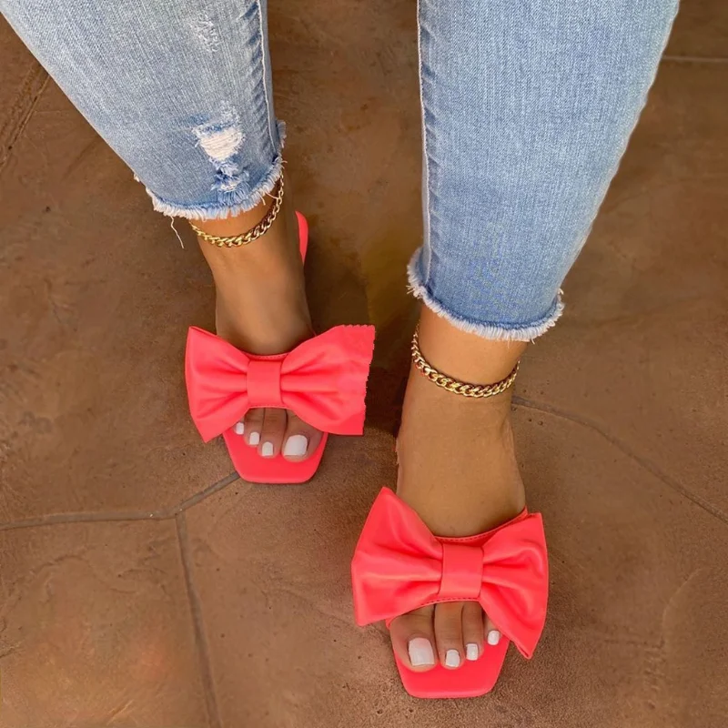 Сандалии женские с бантом повседневные босоножки на толстой подошве плоская