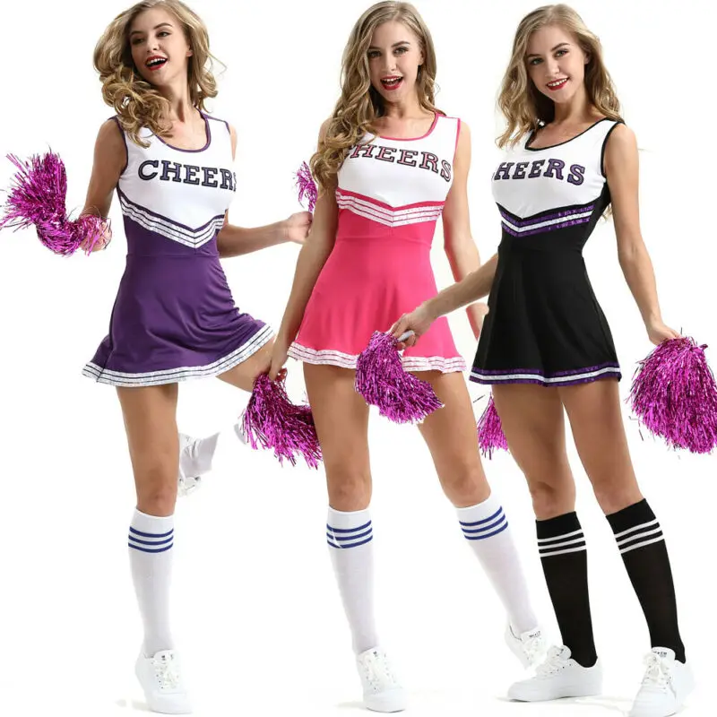Нарядное платье для школьниц Cheerleader Униформа наряд куриной вечеринки с помпоном |