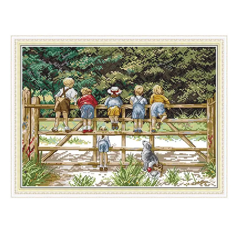 

Joy Sunday Childhood Cross Stitch Kit Embrodierry Thread Counted DIY Cross Stitch Kits for Christmas Gift Sewing Accessories
