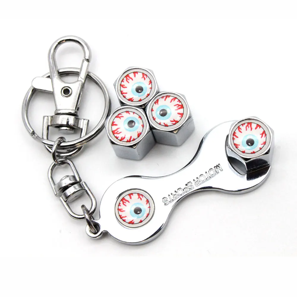 

5Pcs/Set Eyeball Style Anti-theft Emblem Auto Car Wheel Tire Air Valve Caps With Wrench Keychain Zinc Alloy Stem Dust Cover Acce