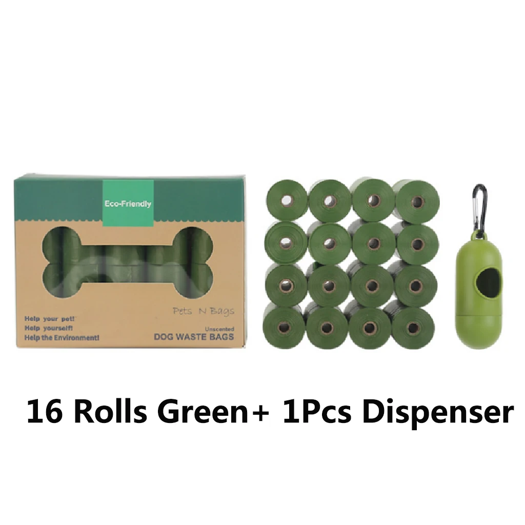 

16 Rolls Compostable Dog Waste Poop Bags with a Bone Shaped Dispenser Earth-Friendly Doggie Bags