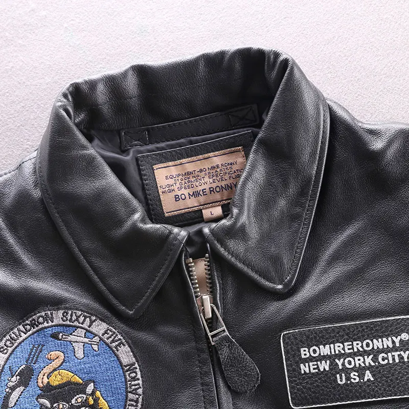 Мужская куртка-бомбер Air из натуральной воловьей кожи короткая байкерская куртка