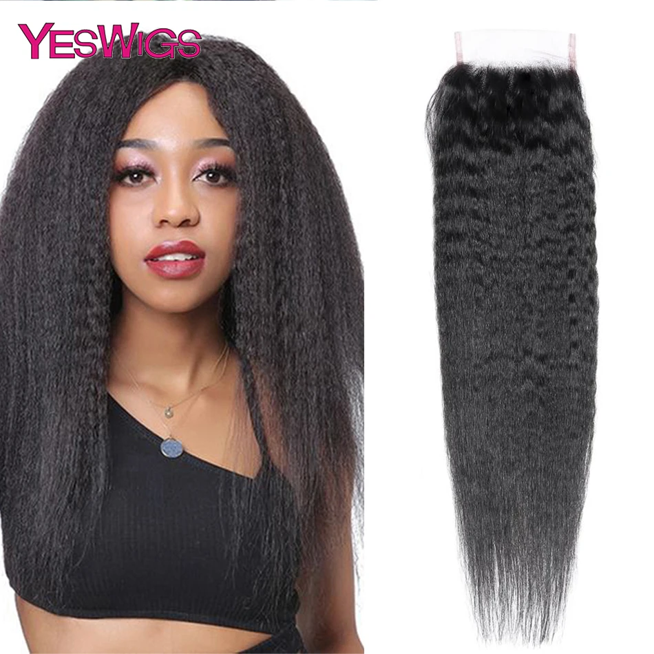 

4x4 HD Transparent Lace Closure Remy Human Hair Free/Middle/Three Part Peruvian Kinky Straight Hair Lace Closure