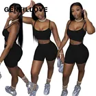 Костюм спортивный Jocoo JOlee Женский, пикантный укороченный топ на бретелях и шорты с завышенной талией, комплект из двух предметов, повседневный