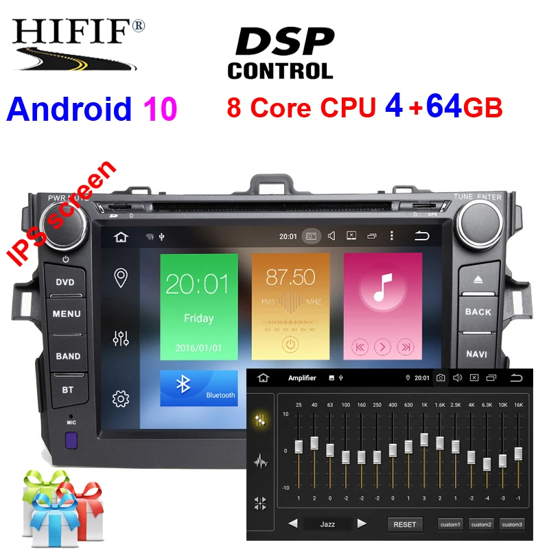 DSP Android 10 RAM 4GB 2 Din Car Multimedia Player For Toyota Corolla 2007 2008 2009 2010 2011 DVD Radio Gps Naviagtion WIFI | Автомобили