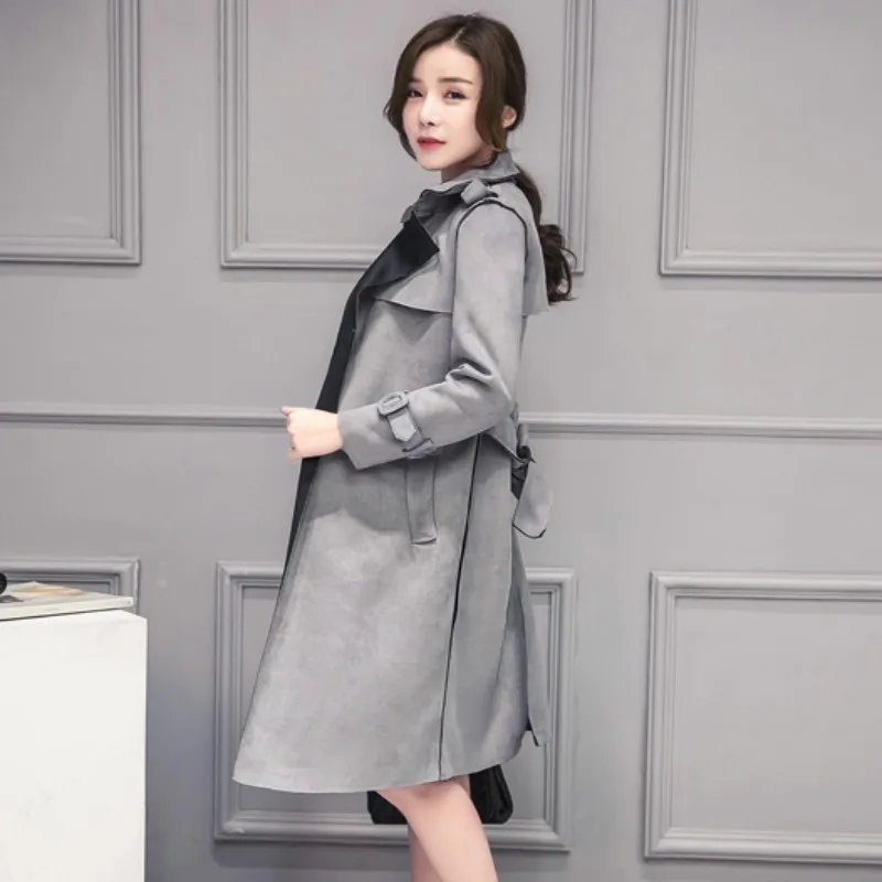 НОВАЯ ЕВРОПЕЙСКАЯ МОДА Длинная женская куртка из искусственной кожи замша