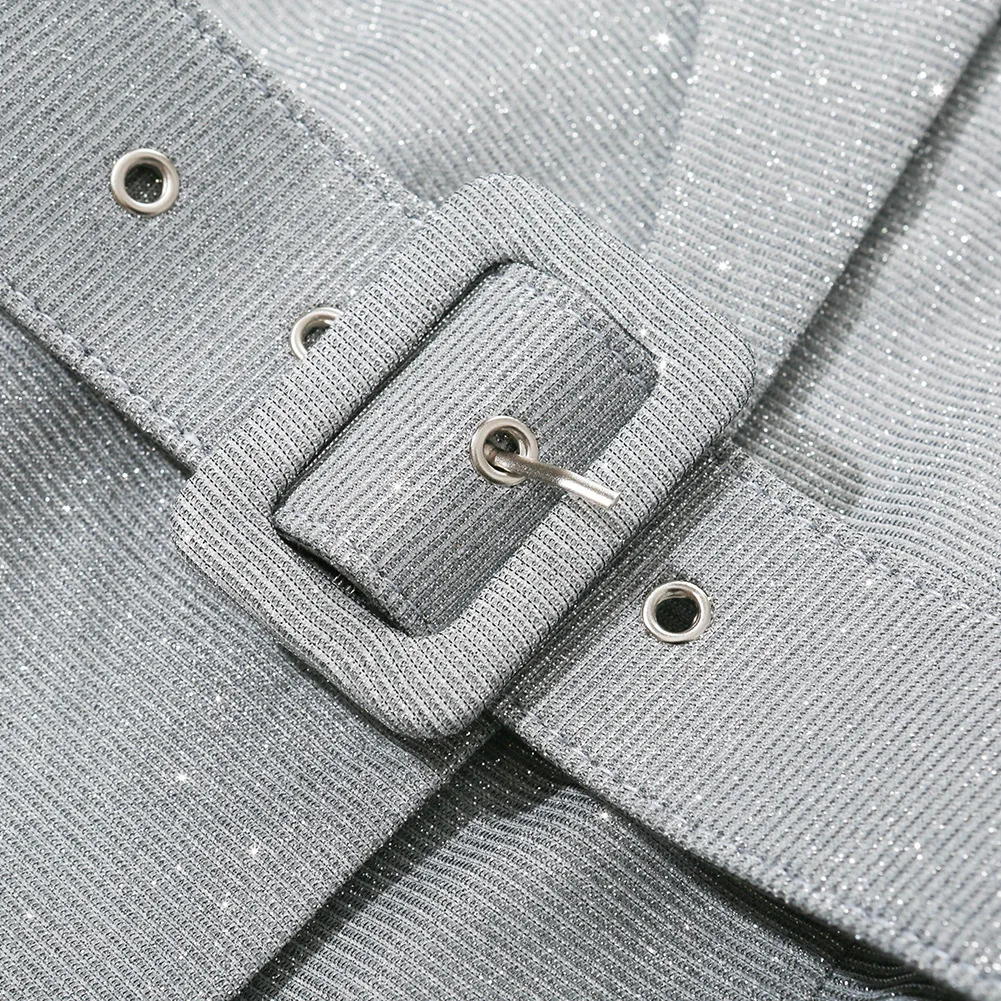 Женское блестящее короткое платье-блейзер с длинным рукавом | Женская одежда