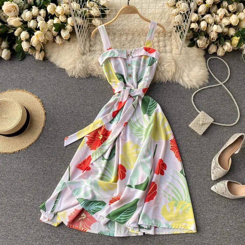 

Floral Casual Dress Women Clothing 2021 Pregnant Summer Dresses Light Beach Party Sexy Backless Strap Beachwear Elastic Waist