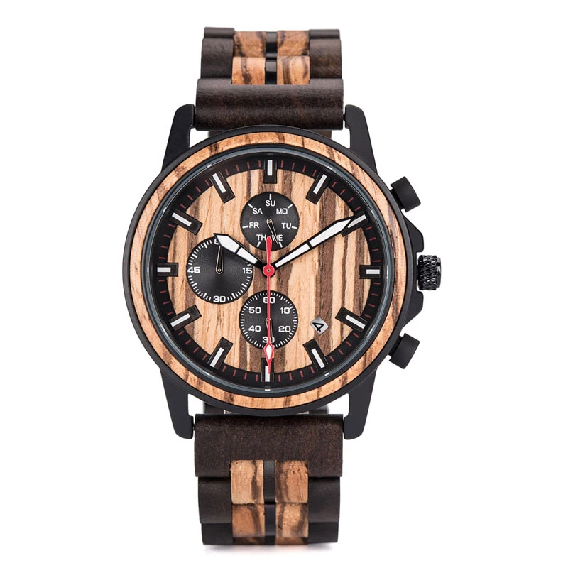 Часы VICVS мужские деревянные брендовые роскошные стильные военные с хронографом в