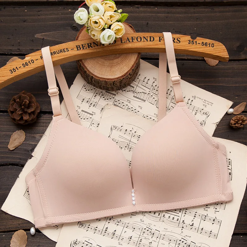 Thin seamless plain solid color underwear small chest gathered no steel ring Bra Black and white bra | Женская одежда