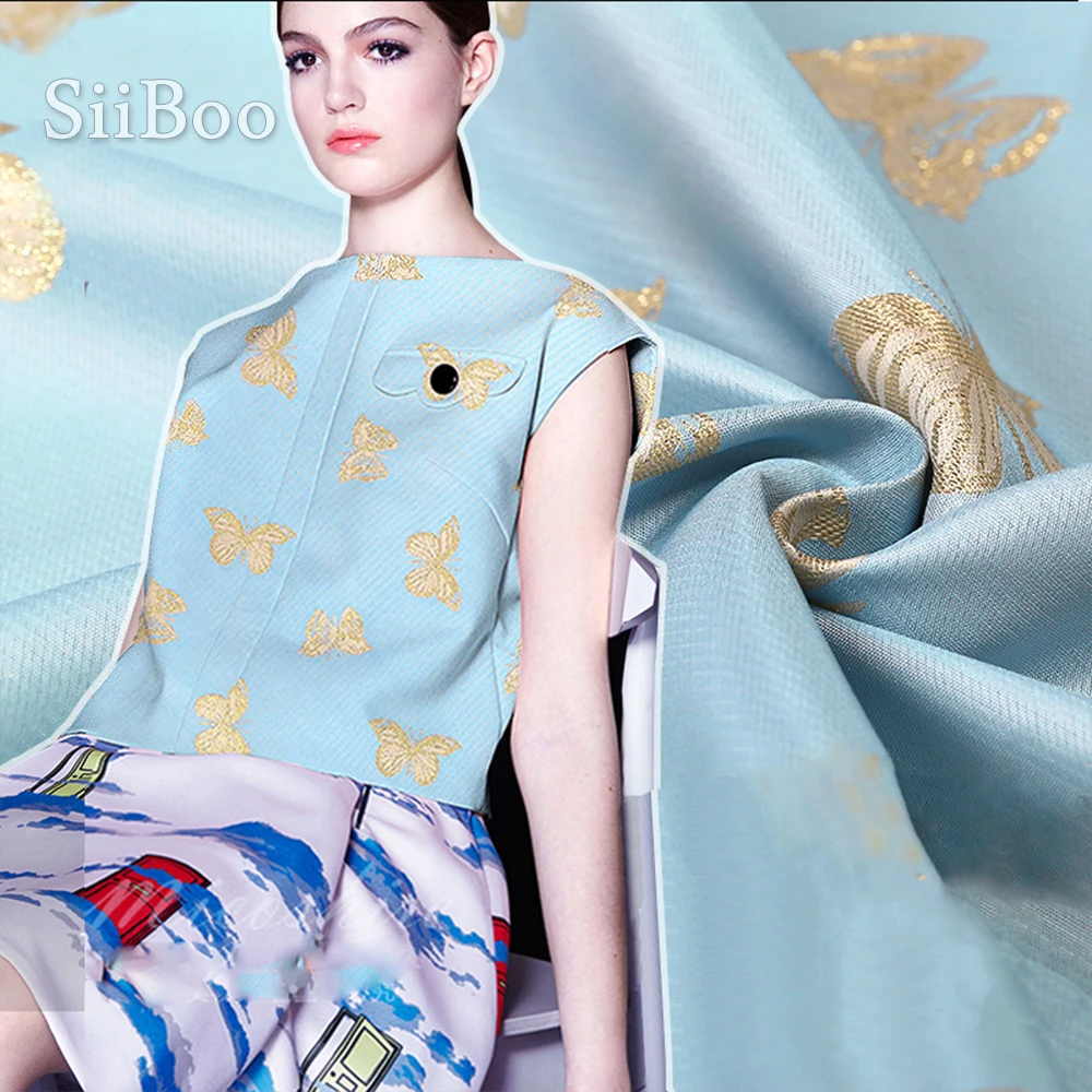 Американский стиль синяя Золотая Бабочка жаккардовая парча ткань для весеннего
