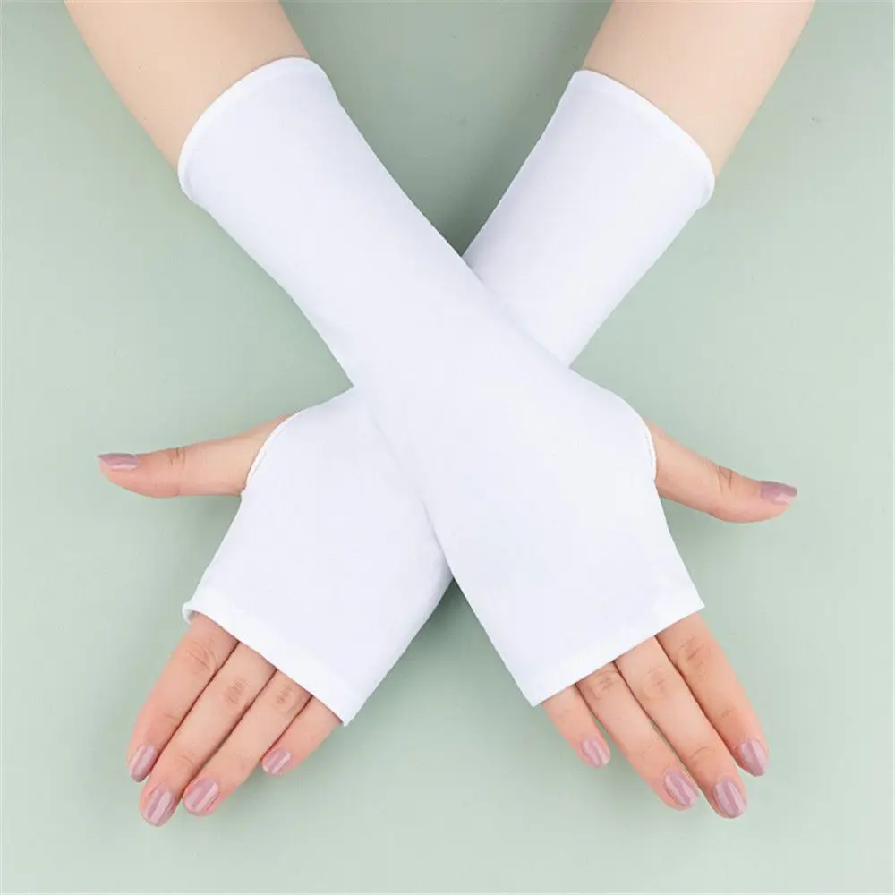 

Вязаные защитные длинные перчатки без пальцев женские гетры для рук однотонные теплые варежки рукава до половины пальцев Черный