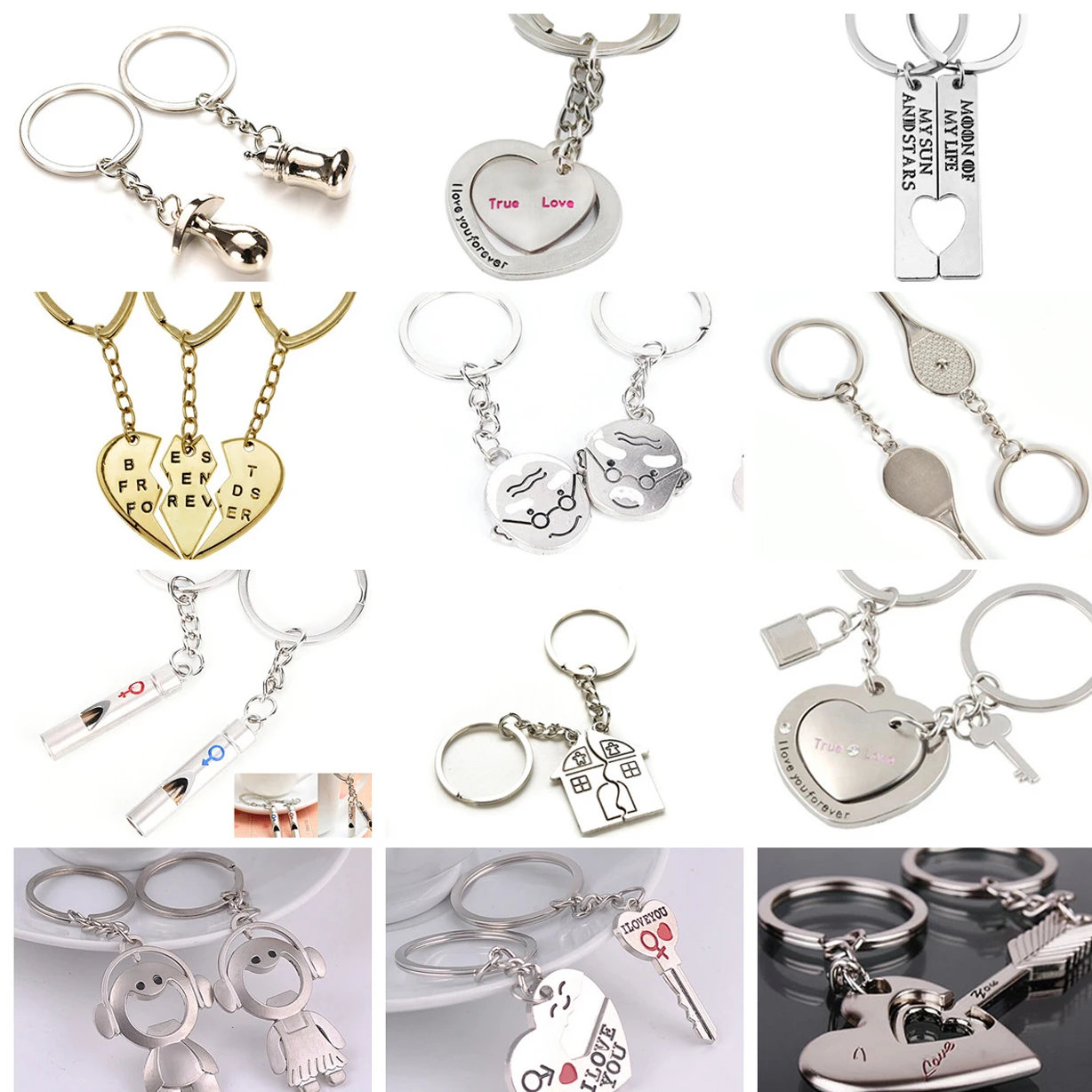 

2 Pcs/Set Couple Keychain Lovers Heart Key Chain Ring Jewelry Heart Lock Valentine's Day Wedding Gift