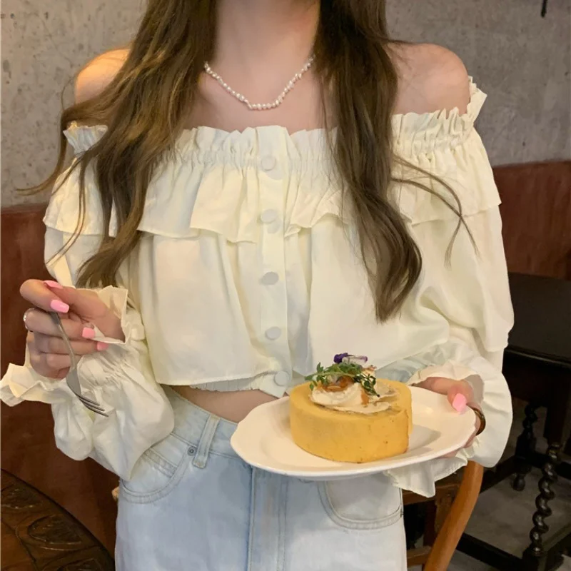 Осень/зима короткий топ с открытыми плечами Женский Дизайн Лето 2021 Новинка