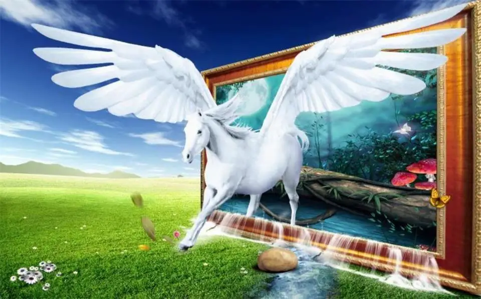 Пользовательские 3d фото обои для гостиной роспись Pegasus фоторамка просмотра