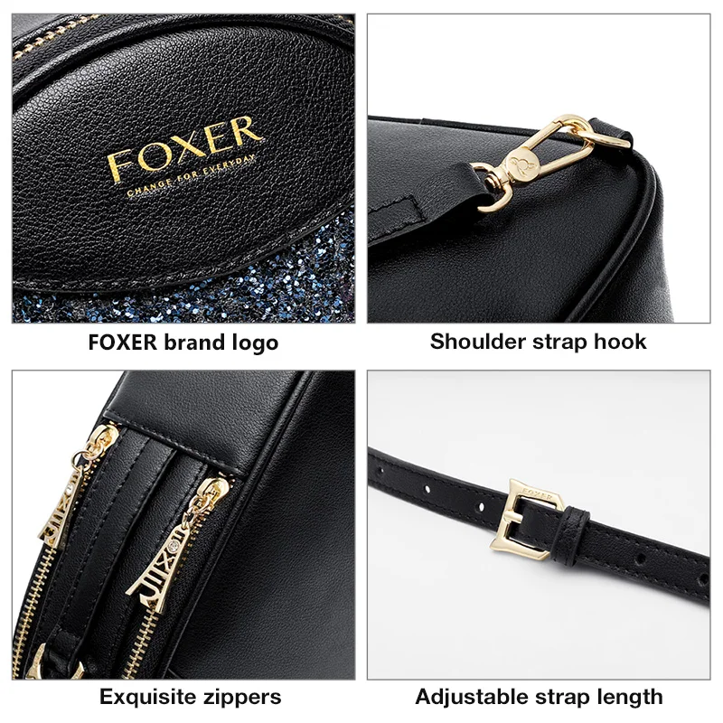 Женская мини сумка Кроссбоди Foxer модная блестящая вечерняя тоут из воловьей кожи