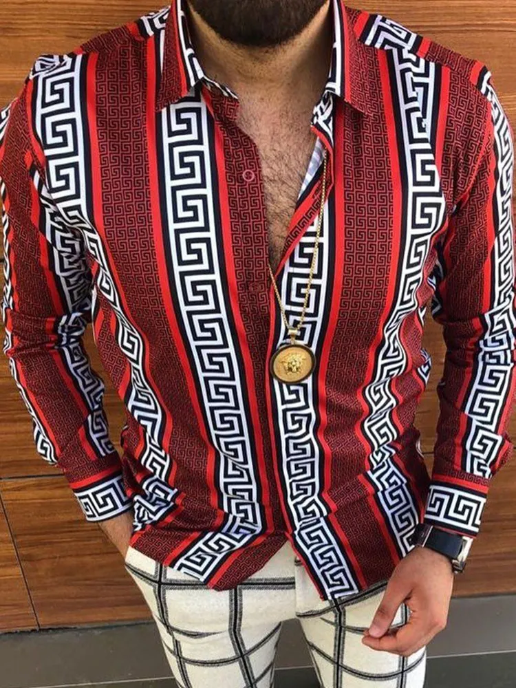 Fashion Streetwear Casual Loose Turn-down Collar Mens Shirts Vintage Printing Button Short Sleeve Tops 2021 Summer Men Clothing