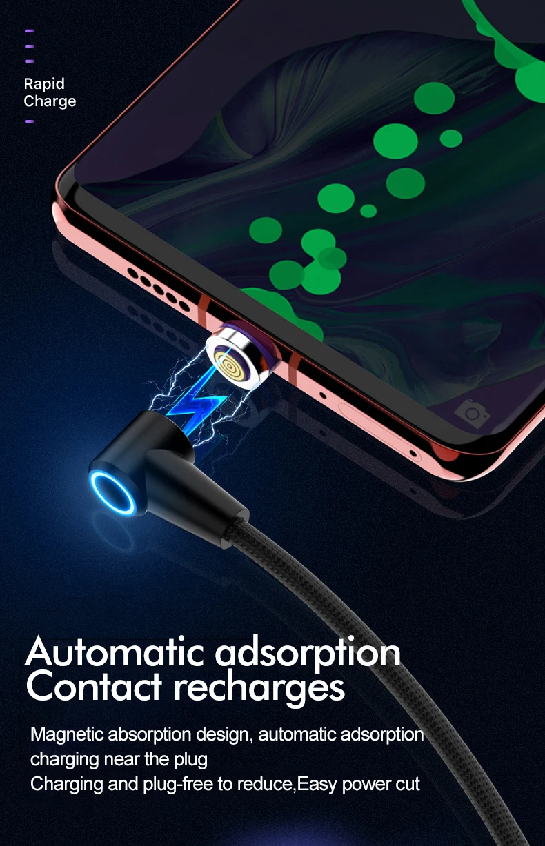 ROCK 5A Магнитный кабель Micro usb type C адаптер Шнур 90 градусов локоть быстрое зарядное устройство светильник ing светодиодный светильник для передачи данных для iPhone samsung