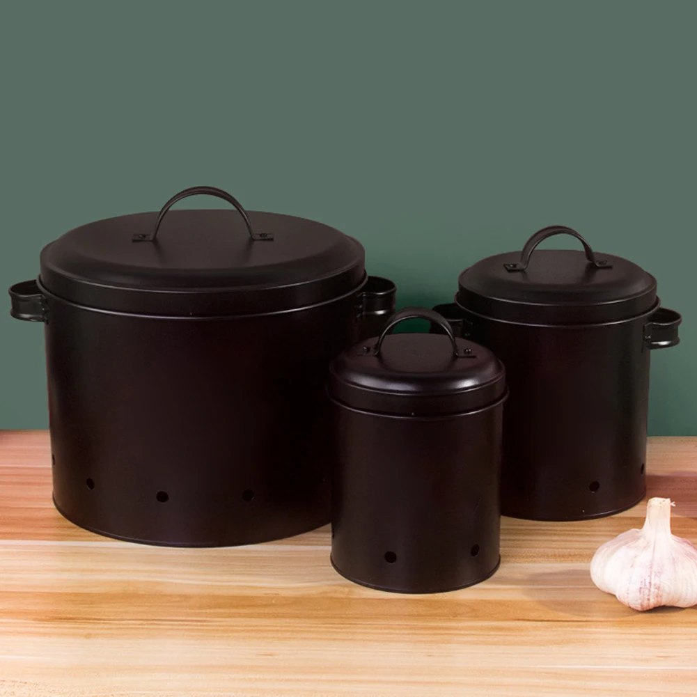 

3pcs Potato Onion Home Practical Galvanized Iron With Lid Food Protective Container Storage Canisters Portable Handle Organizer