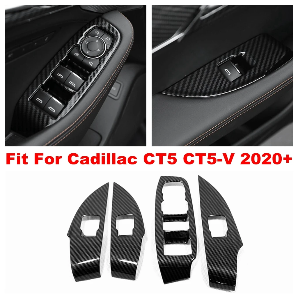 

Car Door Window Lift Button Panel Decor Cover Trim Carbon Fiber Interior Kit For Cadillac CT5 CT5-V 2020 2021 2022 Accessories