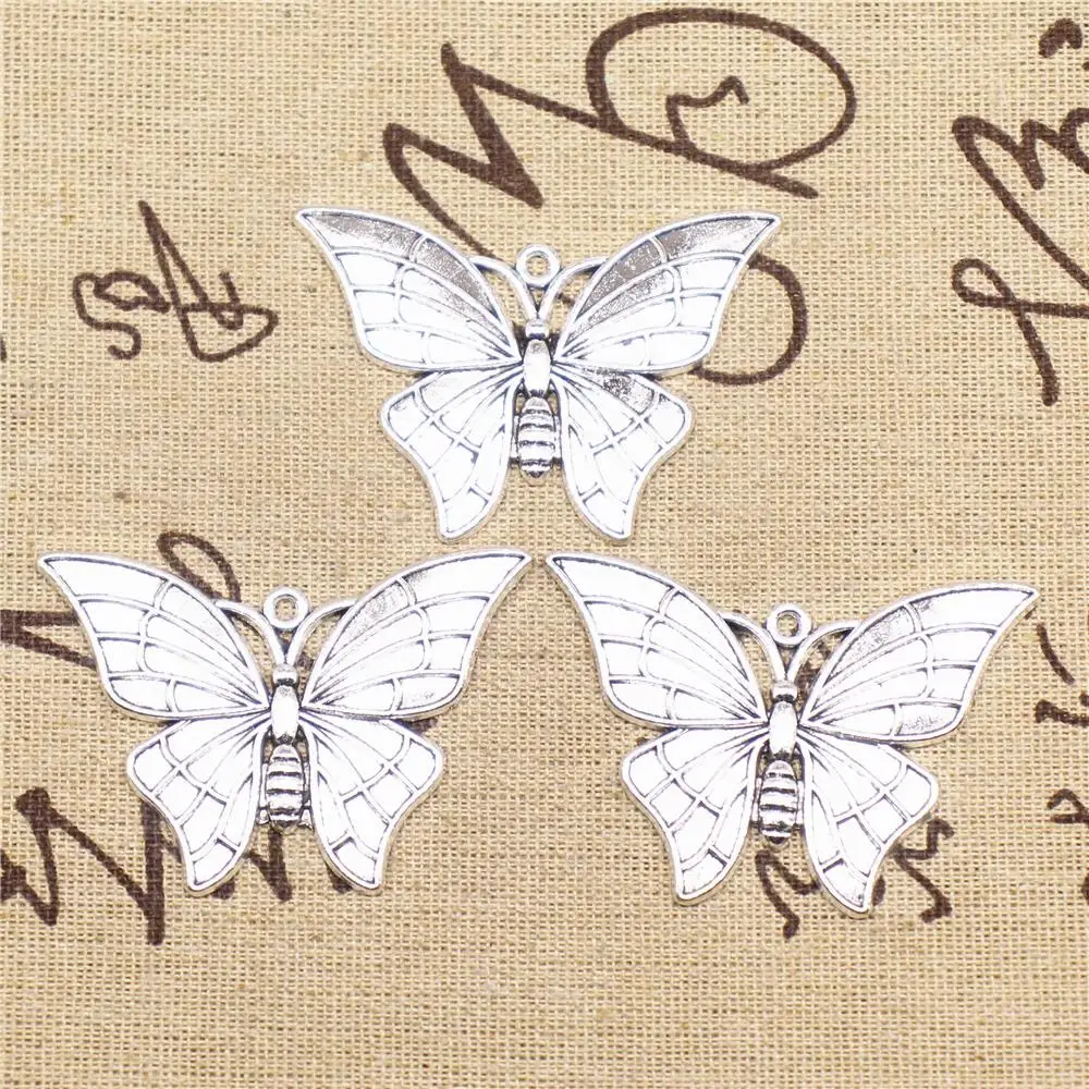 

Cute Charms For Bracelet 2pcs 54x37mm Antique Silver Color Butterfly Pendants