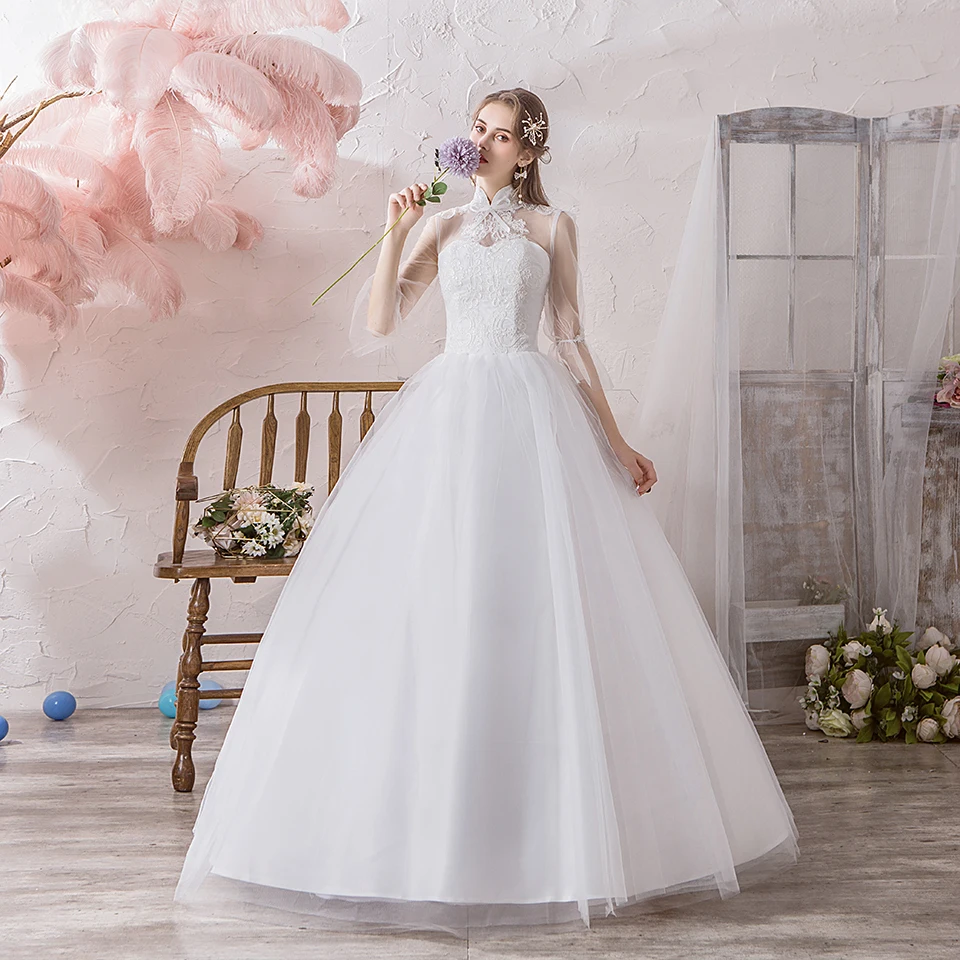 Бальное платье свадебное 2019 сладкая принцесса на шнуровке с высоким вырезом