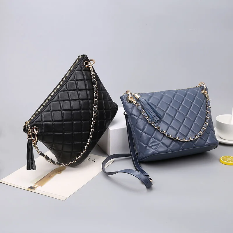 

Women's Bag Female Bag 25cm Black Blue Golden Zipper Chain Trendy Fashion Be All-Match Elegant Popular Delicate Birthday Gift