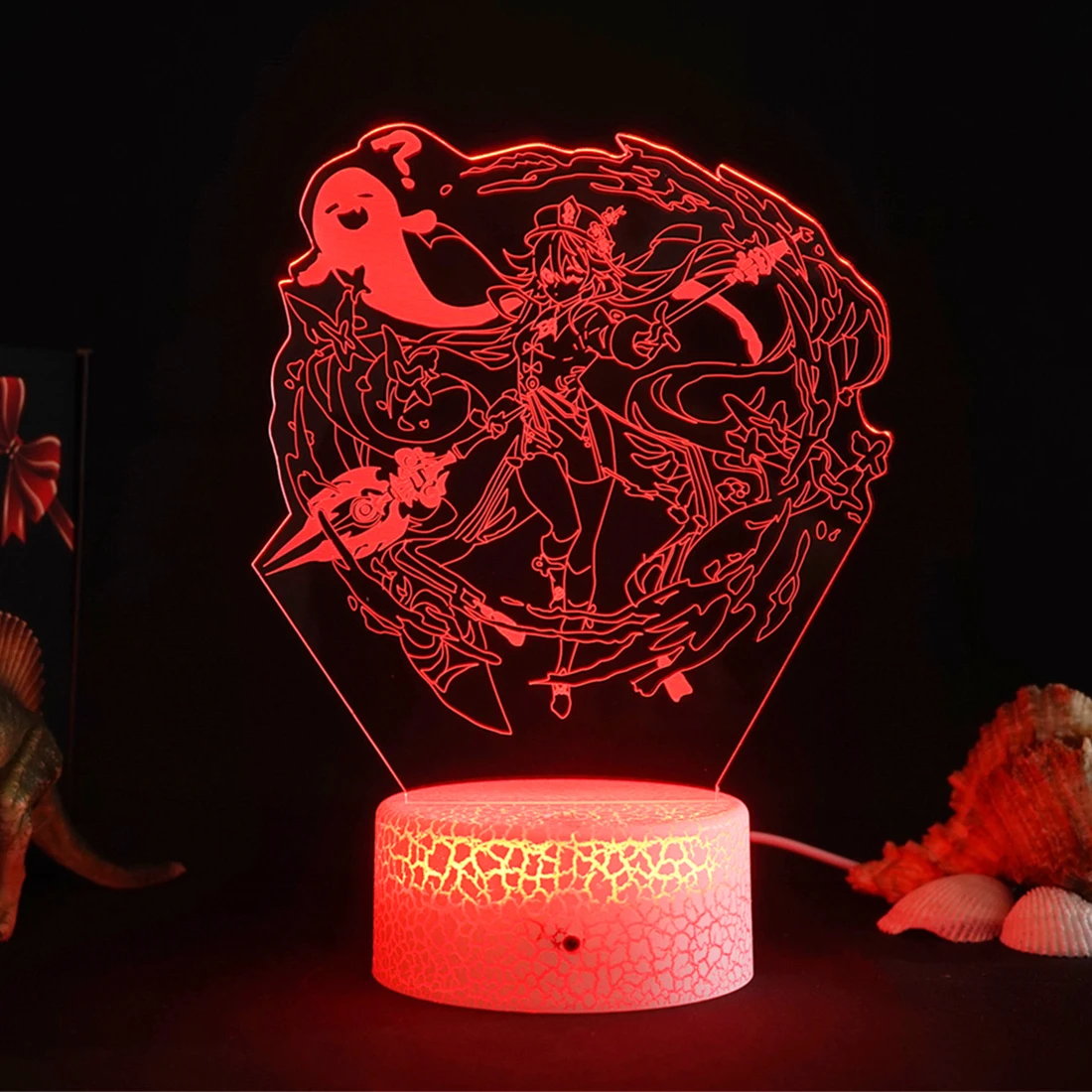 Игра Genshin ударная фигурка Hutao 3d светодиодный ночсветильник лампа Акриловая
