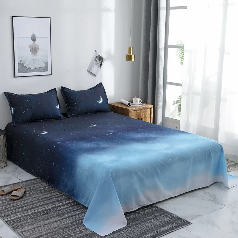 Starry Night Sky Bedding Sets Moon and Star Pattern Gradient Color Duvet Cover Set Bed Sheet Pillowcases for Boys Multi Size