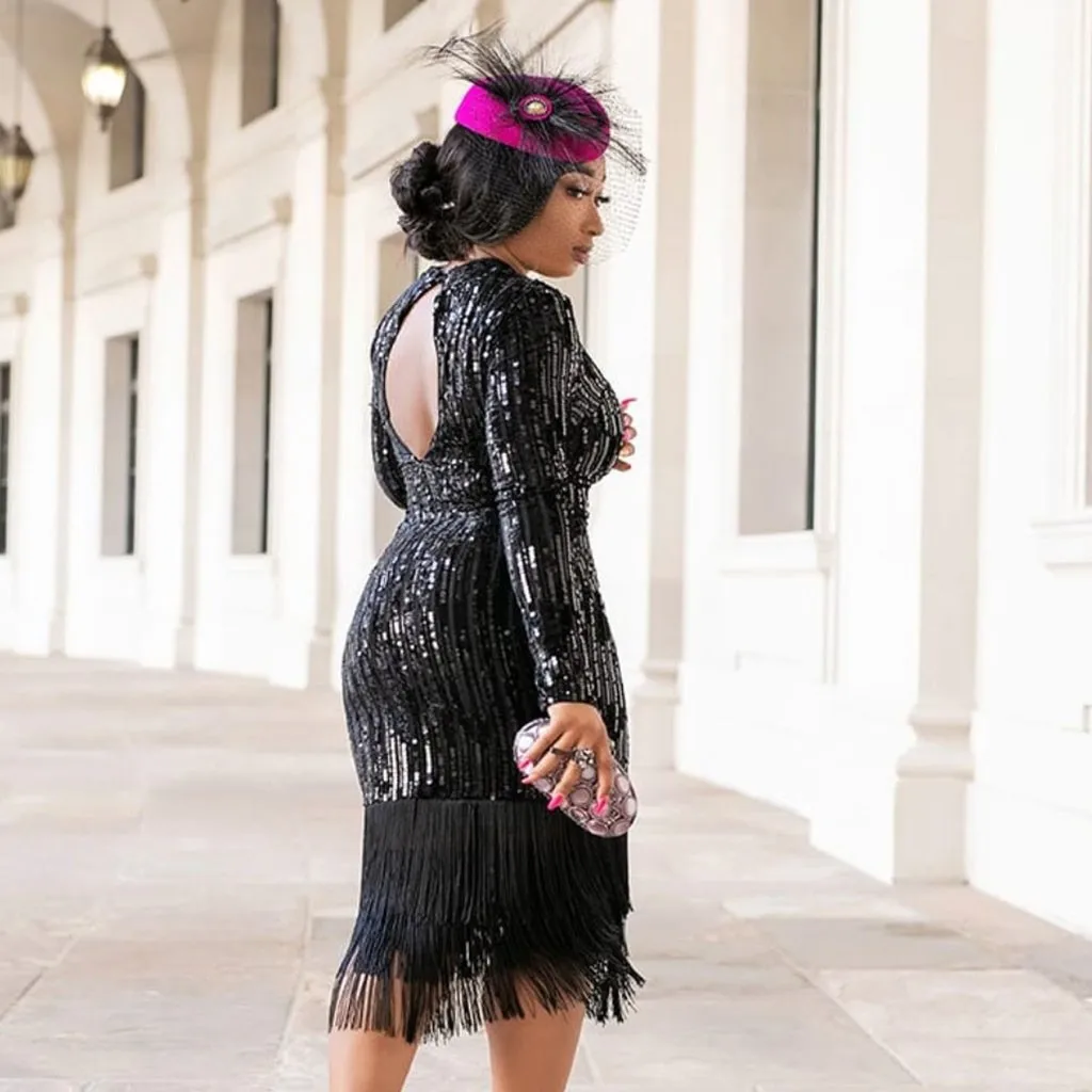 Женское платье с длинным рукавом модное однотонное эластичное блестками и