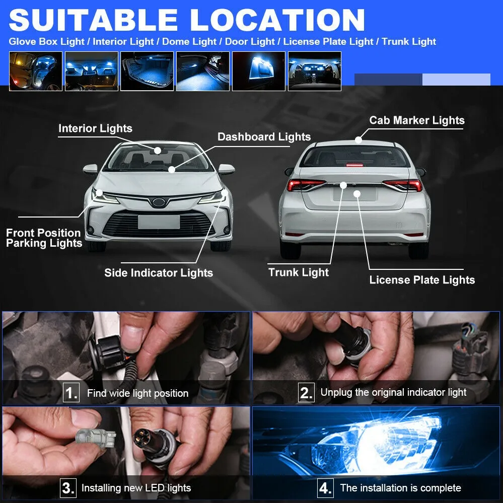

168 194 T10 COB Light Bulbs Bulb Car Ice Blue Light Map Long Lifespan Reading