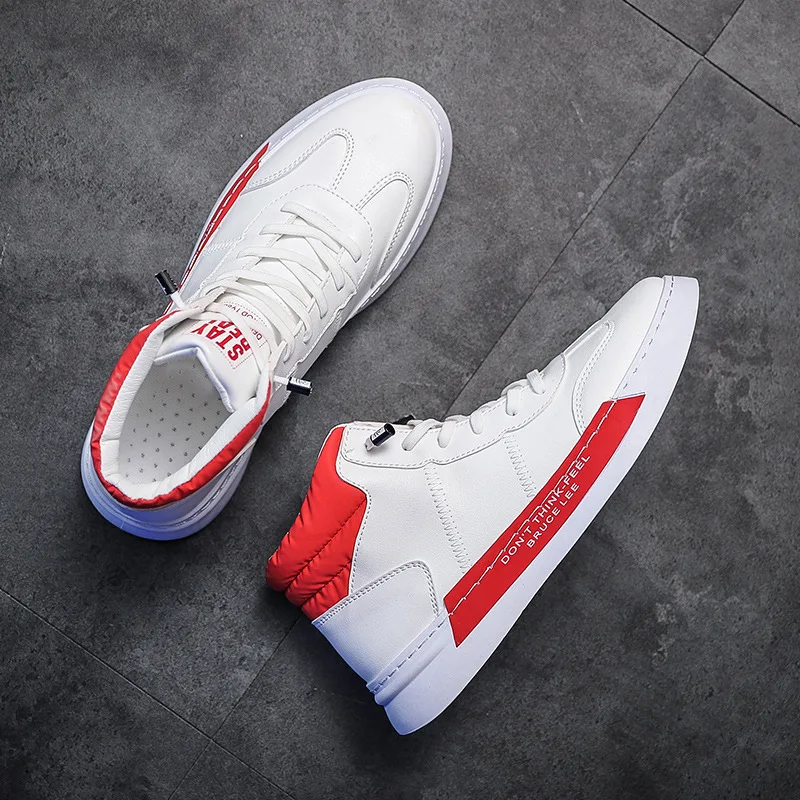 

Mens High-top Shoes Men 2019 New Autumn Winter Top Fashion Sneakers Lace-up High Style Solid Colors Man White Shoes DC90