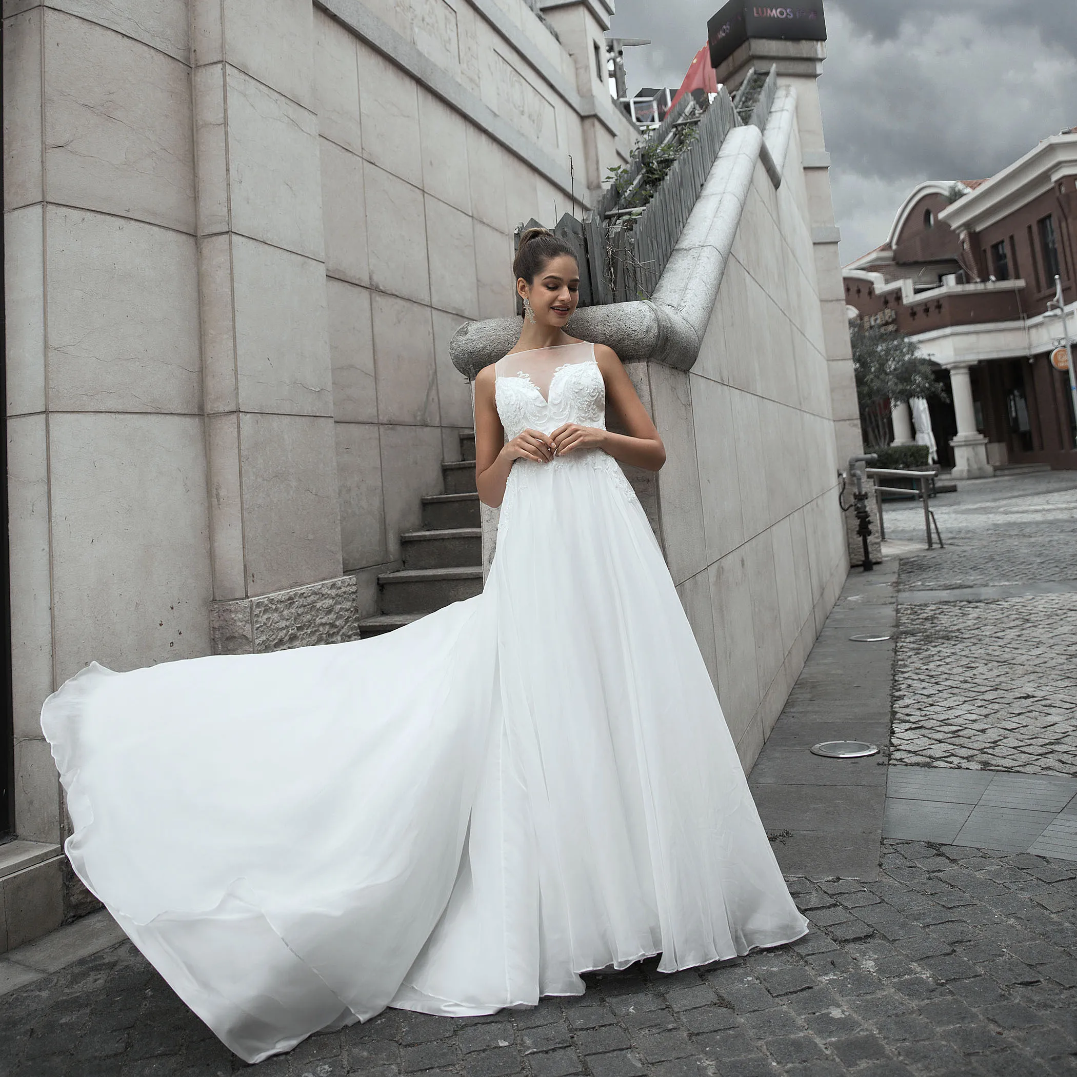 

Элегантное Длинное Свадебное платье Tanpell с аппликацией и бисером цвета слоновой кости, ТРАПЕЦИЕВИДНОЕ платье без рукавов, длиной до пола на ...