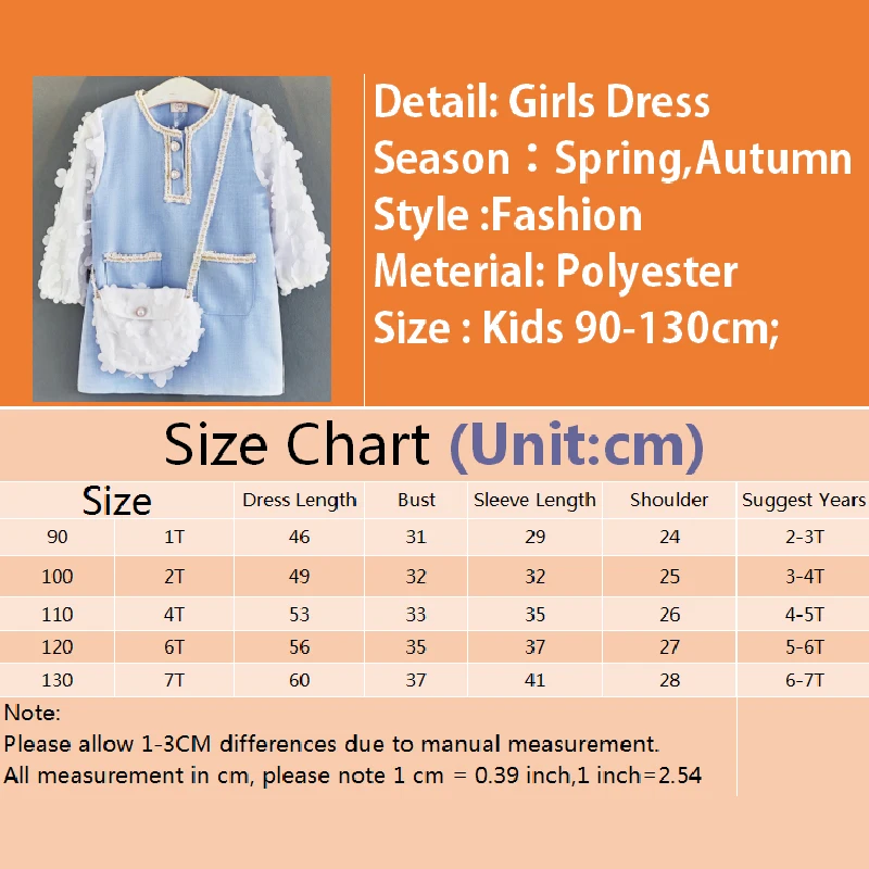 

Autumn Baby Dress Long Sleeve Infant Dress Toddler Girls Princess Dresses 3D Flower Fashion Baby Girls Clothing With Bag 1-7Y