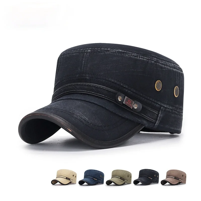 

2021 Fashion Flat Top Cotton Baseball Cap Men Women Vintage Style Solid Color Sport Casual Hats Travel Buttons Design Sun Hat